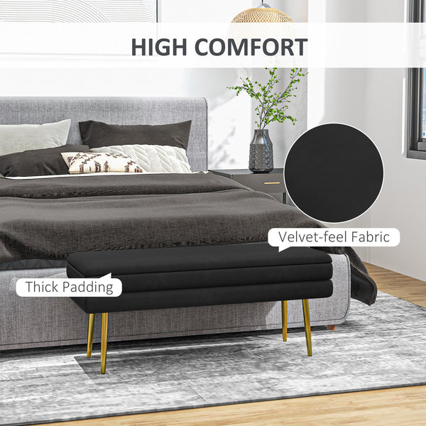 Pouf de rangement en velours avec pieds en acier, noir