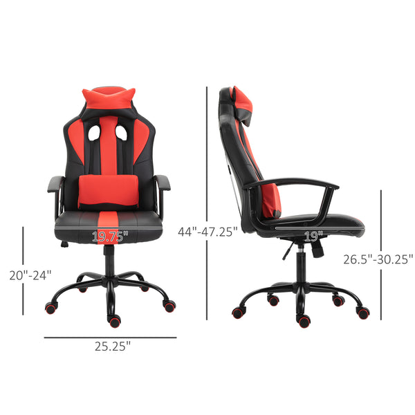 PU leather office chair, swivel, with lumbar support and cushion, red.