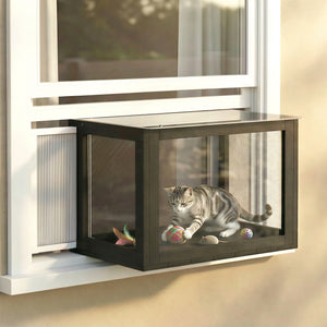 Enclos extérieur pour chat réglable avec toit étanche pour fenêtre, 61 x 47 x 41 cm, noir et blanc