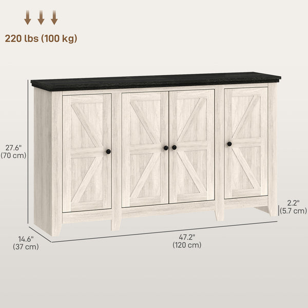 Buffet rustique avec étagères réglables pour salon, salle à manger et entrée, grain de bois blanc