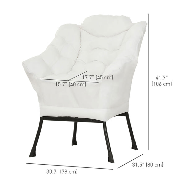 Fauteuil d'appoint avec poches latérales et pieds en acier massif, blanc crème