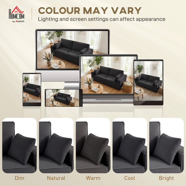 3-seater sofa, modern corduroy upholstery, dark gray