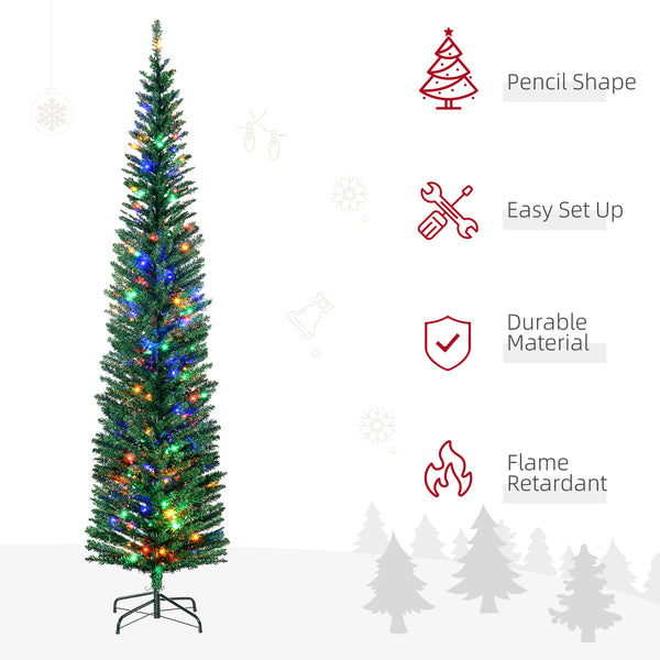 Sapin de Noël artificiel mince de 7,5 pieds avec lumières LED colorées