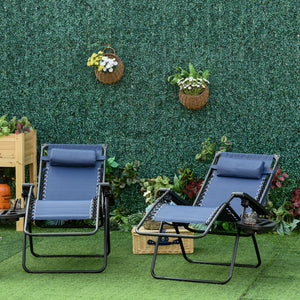 Ensemble de 2 chaises pliables avec auvent zéro gravité, bleu