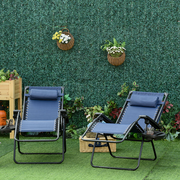 Ensemble de 2 chaises pliables avec auvent zéro gravité, bleu