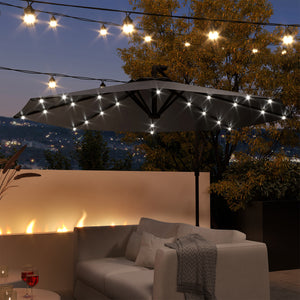 Parasol déporté de 9,5 pieds avec éclairage solaire LED et lestage, gris foncé