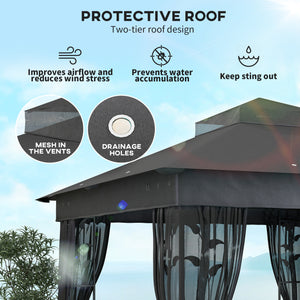 Gazebo 10' x 10' avec étagères et filet, UV30+ pour pelouse, jardin et terrasse