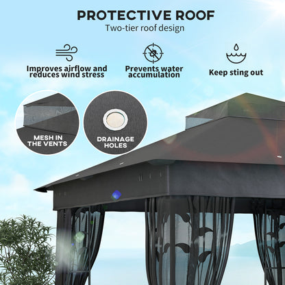 Gazebo 10' x 10' avec étagères et filet, UV30+ pour pelouse, jardin et terrasse