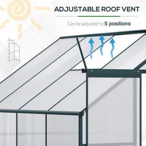 Aluminium and polycarbonate garden greenhouse with roof ventilation