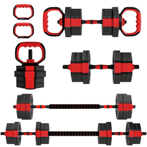 Ensemble d’haltères ajustables 6 en 1 de 44 lb avec barre, kettlebell et supports à pompes