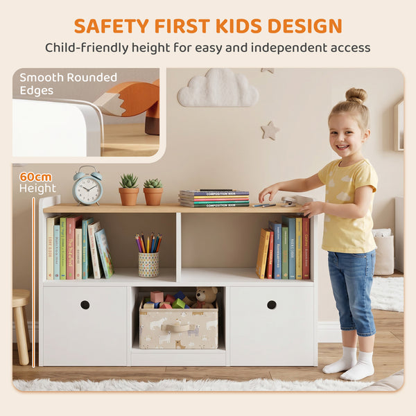 Rangement pour jouets avec 2 tiroirs amovibles et 3 compartiments, blanc.