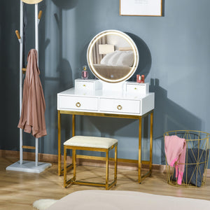 Coiffeuse avec miroir tactile 3 couleurs et éclairage à intensité variable, blanc