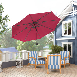 Parasol rond de 10 pieds avec manivelle et inclinaison, rouge bordeaux