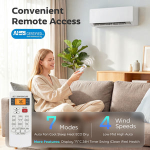 Climatiseur split de 18000 BTU, 22 SEER2, 230 V, compatible Wi-Fi, avec pompe à chaleur et onduleur, refroidit jusqu'à 1250 pieds carrés.