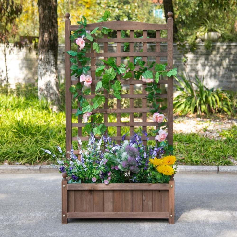 Raised planter with trellis, brown