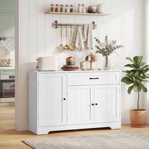44" Modern Kitchen Storage Cabinet with Drawer, Adjustable Shelves, Small Kitchen Pantry with Door Racks, White
