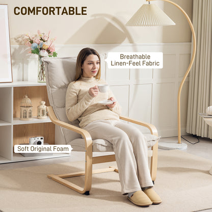Fauteuil d'appoint rembourré avec pieds et accoudoirs incurvés, blanc crème