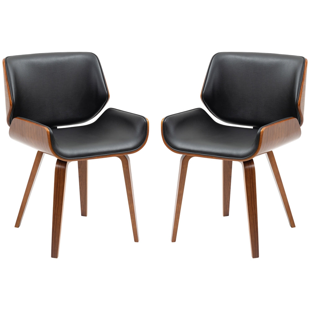 Lot de 2 chaises de salle à manger en cuir synthétique avec assises rembourrées et pieds en bois massif, noir