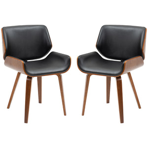 Lot de 2 chaises de salle à manger en cuir synthétique avec assises rembourrées et pieds en bois massif, noir