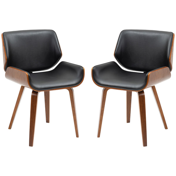 Lot de 2 chaises de salle à manger en cuir synthétique avec assises rembourrées et pieds en bois massif, noir
