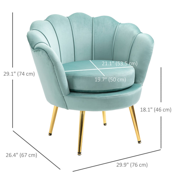 Fauteuil d'appoint lotus en tissu velours avec pieds en métal doré, vert