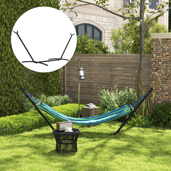 9.5'L Adjustable Hammock Stand Only, Heavy Duty Universal Garden Outdoor Camping Picnic Sun Bed Swing Metal Frame w/ Six Holes to Adjust, Black