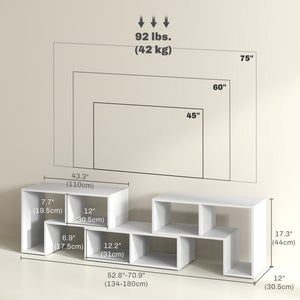 Meuble TV modulable 3 pièces avec 6 compartiments pour téléviseur jusqu’à 75 po – Blanc
