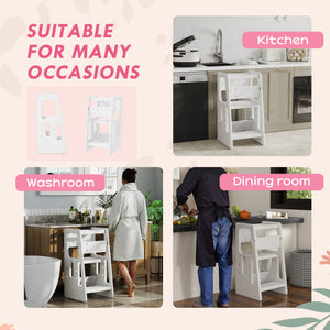 Tabouret pour tout-petits, 2 marches avec plateforme réglable, blanc