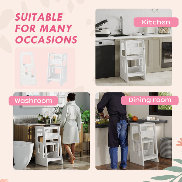 Tabouret pour tout-petits, 2 marches avec plateforme réglable, blanc