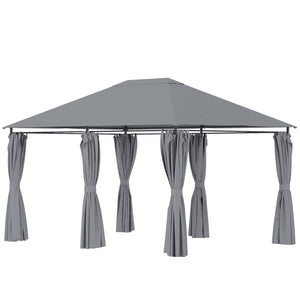Gazebo 13' x 10' en acier à toit souple avec 6 rideaux amovibles et trous de drainage, gris