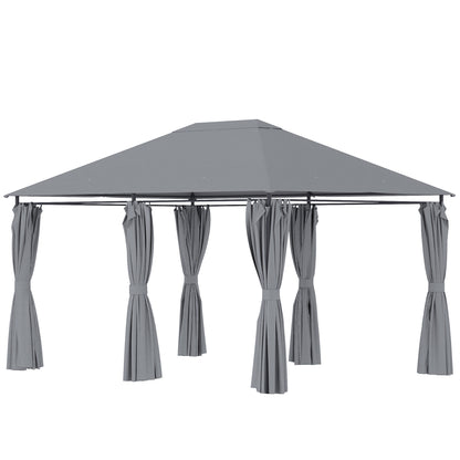 Gazebo 13' x 10' en acier à toit souple avec 6 rideaux amovibles et trous de drainage, gris
