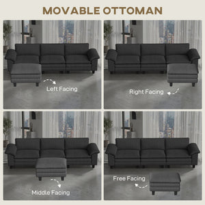 Sectional Sofa, L Shaped Couch with Deep Seat, Movable Ottoman and Pillow-top Armrests, Dark Grey