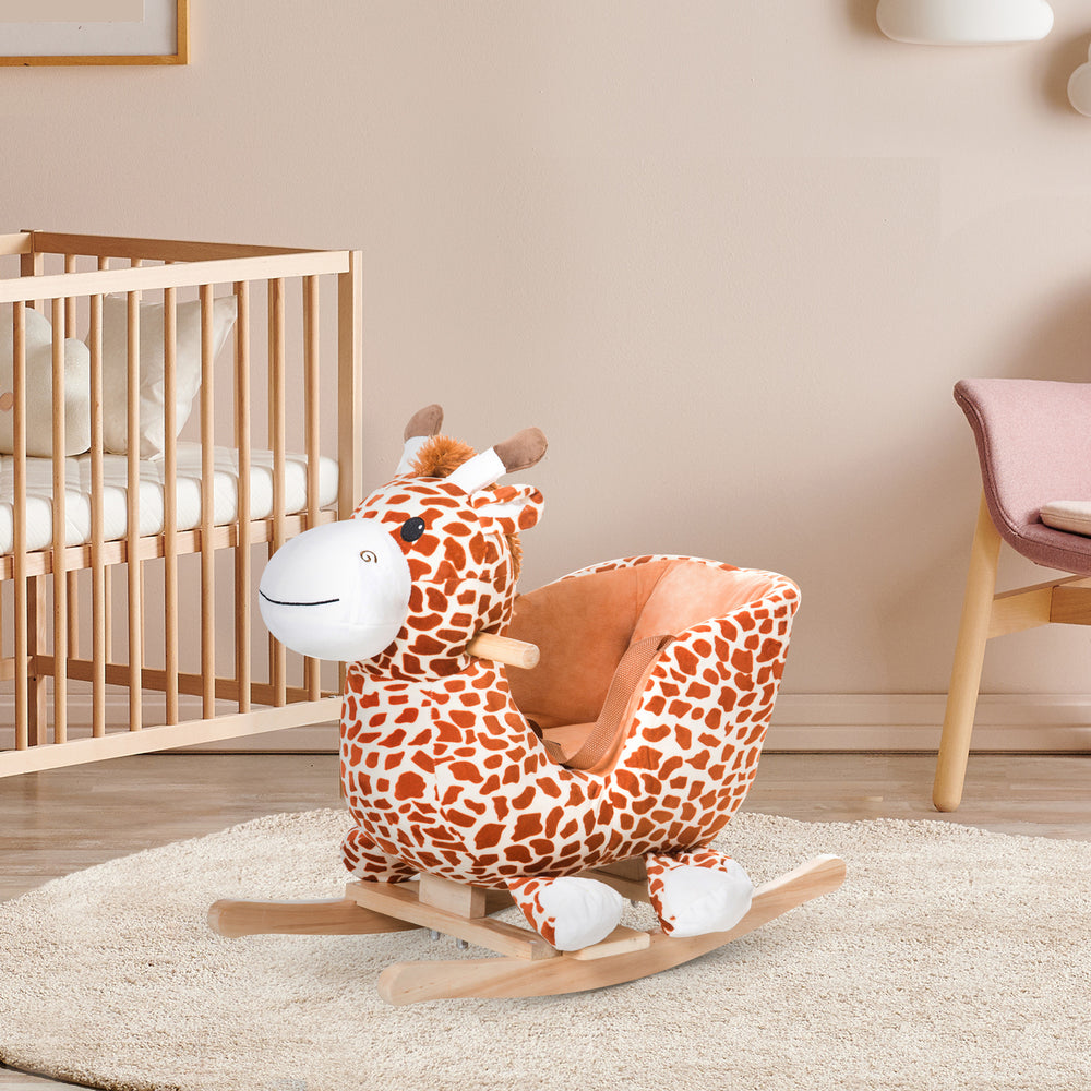 Girafe à bascule en bois et peluche avec son et ceinture de sécurité