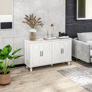 Kitchen dresser with 4 sliding barn doors and 2 adjustable shelves, white