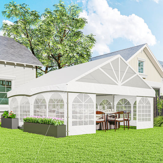 Outsunny 20' x 20' Heavy Duty Party Tent, Galvanized Outdoor Event Tent with Removable Window Sidewalls and Carry Bags