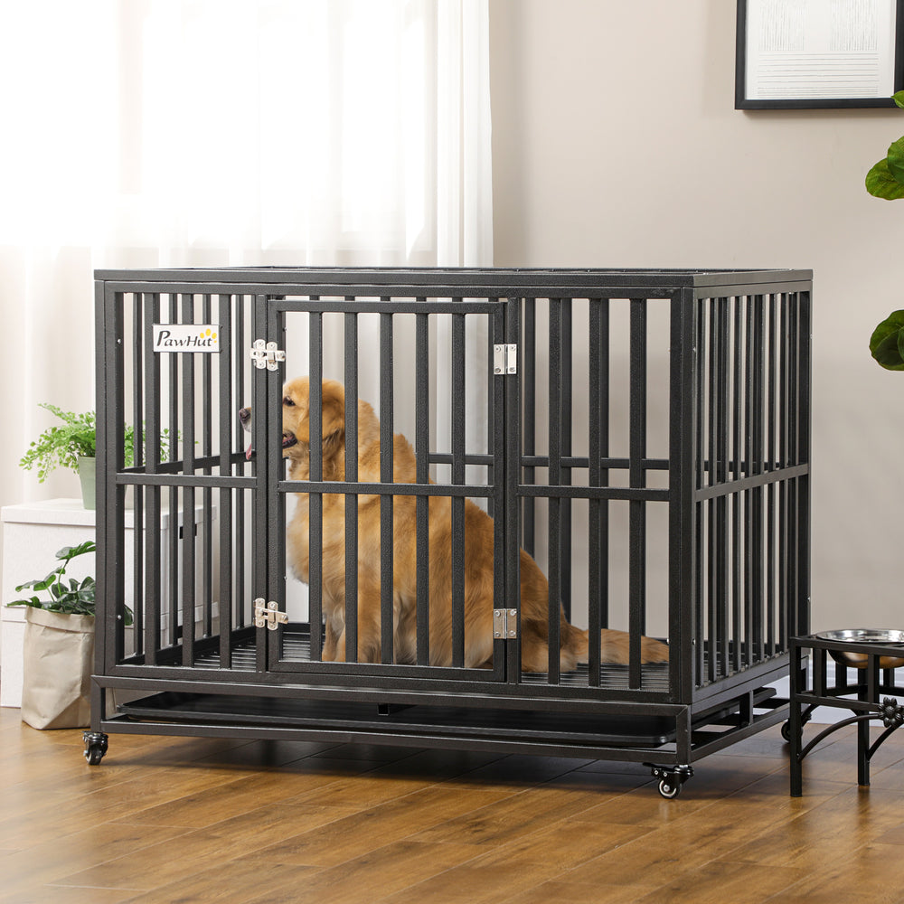 44" Heavy-Duty Steel Dog Crate with Wheels
