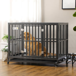 Cage de transport pour chien 44" en acier robuste avec roulettes