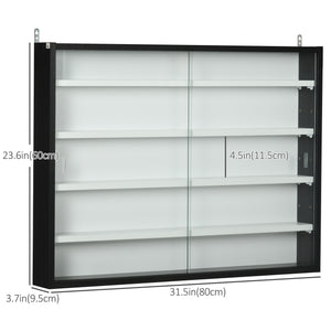 Vitrine à 5 niveaux avec 2 portes vitrées et 4 étagères réglables, noir