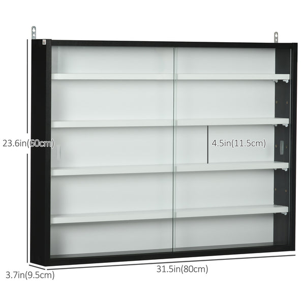 Vitrine à 5 niveaux avec 2 portes vitrées et 4 étagères réglables, noir