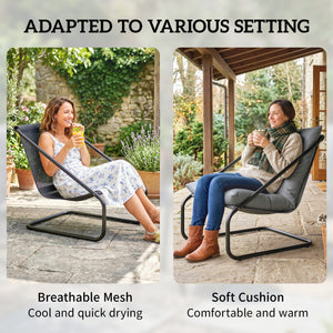 3-Piece Patio Outdoor Bistro Set with 2 C-Spring Chairs and Round Table for Balcony, Light Gray