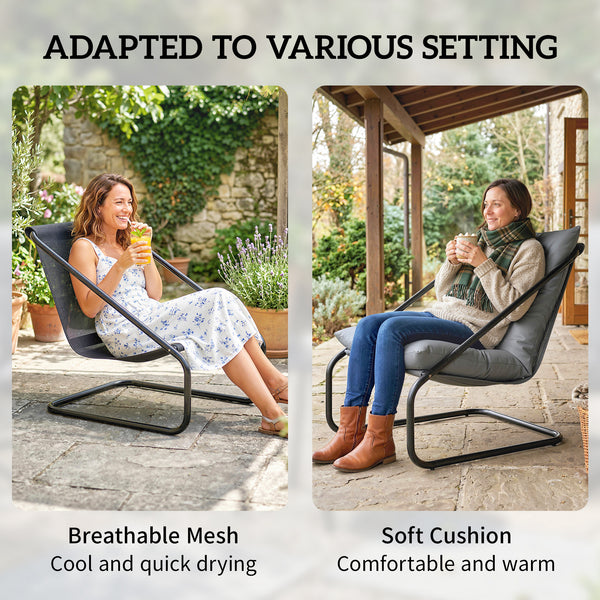 3-Piece Patio Outdoor Bistro Set with 2 C-Spring Chairs and Round Table for Balcony, Light Gray