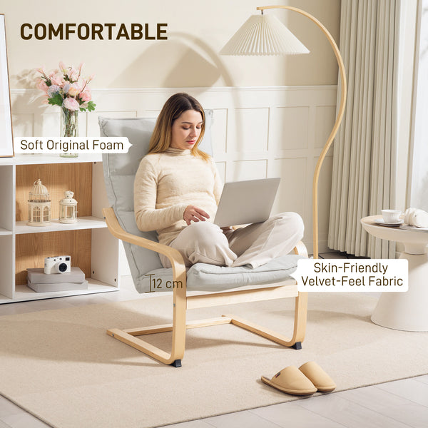 Fauteuil d'appoint en tissu et bois de bouleau avec pieds et accoudoirs incurvés, blanc crème