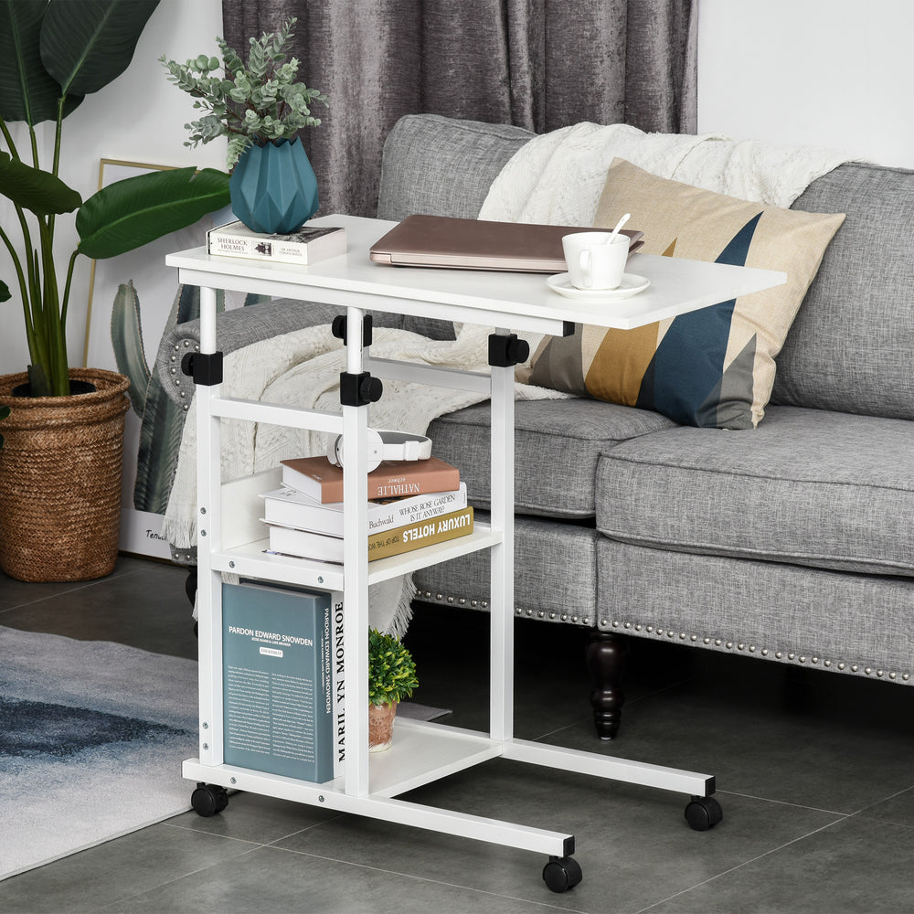 Bureau debout à hauteur réglable avec roulettes, blanc