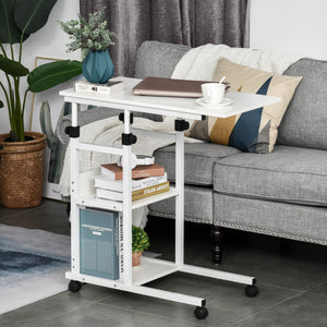 Bureau debout à hauteur réglable avec roulettes, blanc