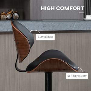 Lot de 2 tabourets de bar pivotants réglables en cuir synthétique moderne, dossier incurvé, repose-pieds et base en acier, noir
