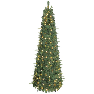 Sapin de Noël artificiel pliable de 7 pi avec support en métal, vert, pré-illuminé.