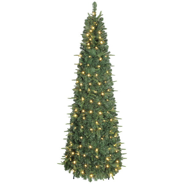 Sapin de Noël artificiel pliable de 7 pi avec support en métal, vert, pré-illuminé.