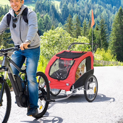 2 in 1 Pet Stroller, Bicycle Carrier Cart, Red 