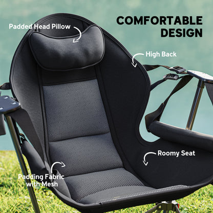 Lot de 2 chaises hamac de camping, dossier réglable, pliable avec porte-gobelet et siège rembourré