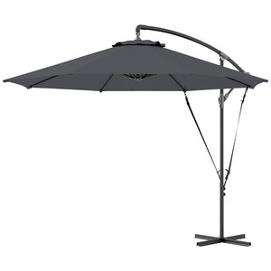 Parasol déporté de 9,5 pieds avec sangle de protection contre le vent, gris